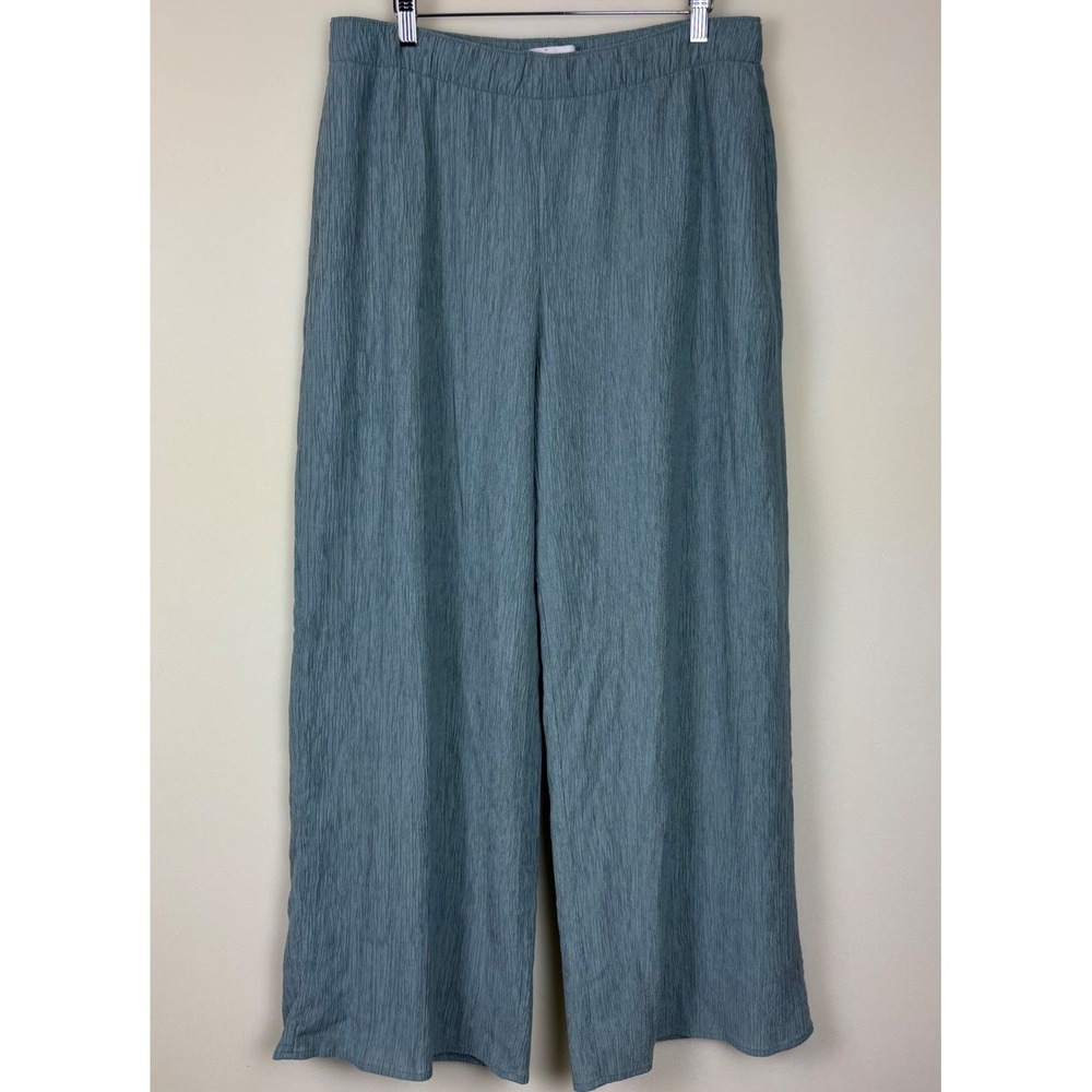 Abercrombie & Fitch Women's Wide Leg Pants SZ Large Green Crinkle Texture Beachy